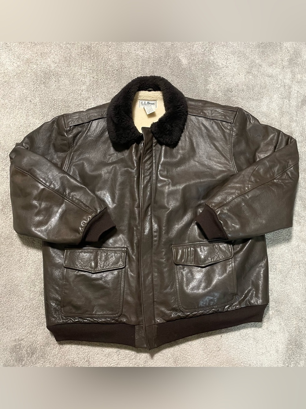 Vintage LL Bean Flying Tiger Leather Bomber Jacket XXL Tall USA Shearling Lined